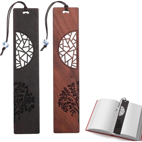 2PCS Wooden Bookmark, Vintage Handmade Bookmark, Wooden Bookmarks for Book Lovers, Handmade Natural Wooden Carving Book Mark Bookmarks, Traditional Style Book Marks Accessories