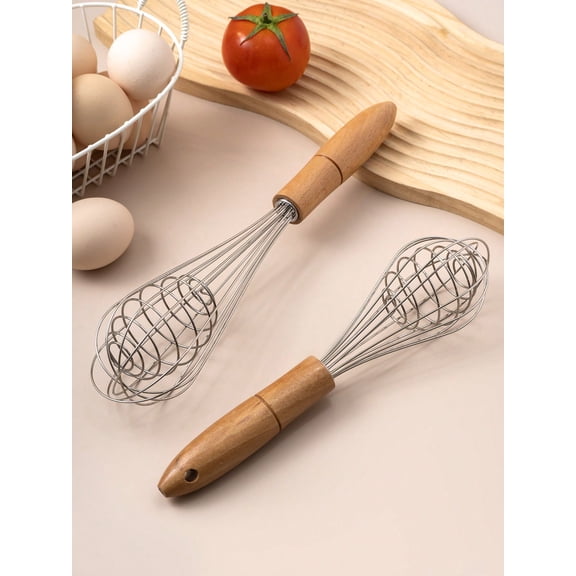 2PCS Wooden Manual Whisk Kitchen Cake Batter Mixer Egg Beater Cream Whipper,8*35cm