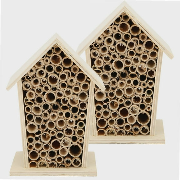 2PCS Wooden Outdoor Hanging Mason Bee House, Garden Hotel for Butterfly Ladybug Mason Bees to Nest, Garden Hanging Habitat, Natural Mason Bee Box