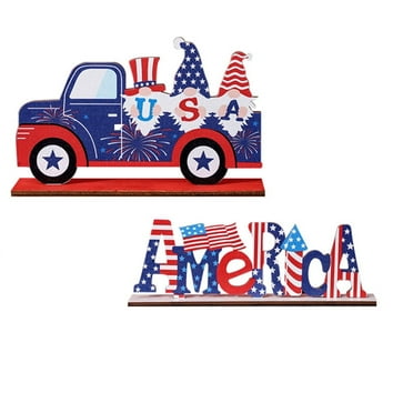 2PCS Wooden Patriotic Table Decoration, 4th of July Table Centerpiece Independence Day Letter Sign Table Decoration for Patriotic Party Memorial Day Home Decor Red White and Blue Decor