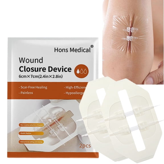 2PCS Wound Closure Strips 67cm Double-Zip Adhesive Wound Closing Patches, Stitch-Free Skin Closure Strips for First Aid