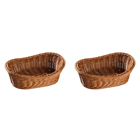 2PCS Woven Rattan Baskets, Handwoven Oval Fruit & Bread Basket, Rustic Farmhouse Storage Containers for Snacks, Veggies, Bread, Light Brown