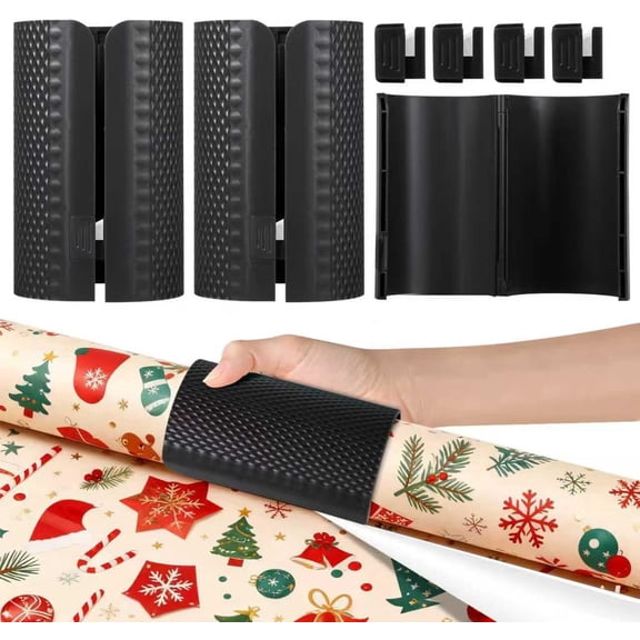2PCS Wrapping Paper Cutter with Replaceable Blades, Portable Cutting Tool for Roll Wrapping Paper, Wrapping Paper Cutter for Christmas, Birthday & Holiday Wrapping Black
