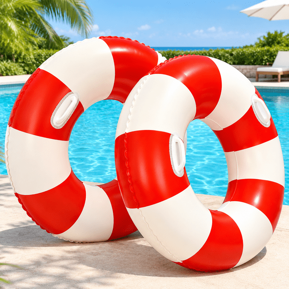 2PCS XL Striped Beach Inflatable 45" Pool Floats for Adult Bachelorette Swim Ring Pool Floaties with Handle Inflatable Swimming Pool Raft Party Water Summer Float Party Supplies