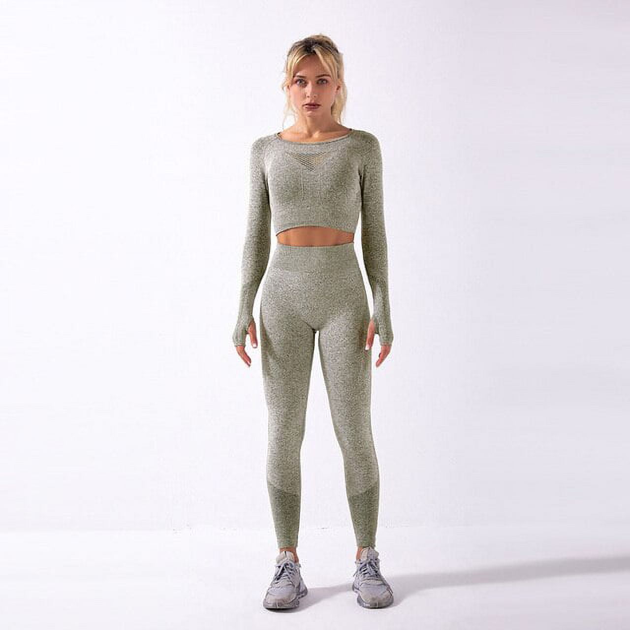 2PCS Yoga Set Sport Outfit Woman Sports Set Workout Long Sleeve And Yoga  Pants Fitness Seamless Leggings Gym Clothing Sportswear 