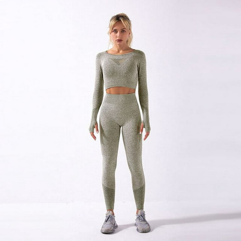 2PCS Yoga Set Sport Outfit Woman Sports Set Workout Long Sleeve And Yoga  Pants Fitness Seamless Leggings Gym Clothing Sportswear
