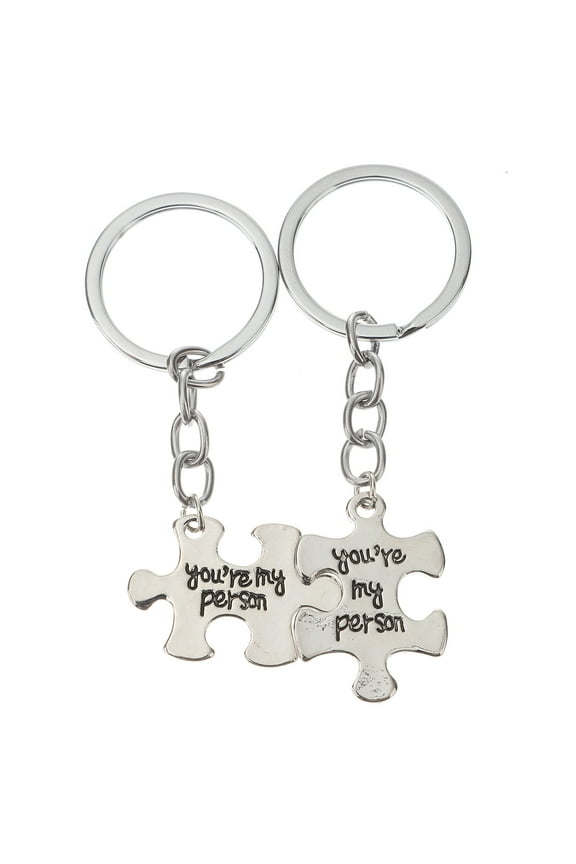 2PCS You Are My Person Stainless Steel Keychain for Men Women Lovers Key Ring Chain Couple Love Forever Gift Alphabet Puzzle K
