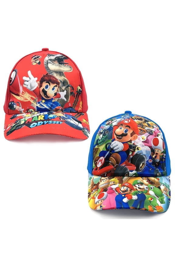 2PCS baseball cap red and black classic character cartoon pattern hat suitable for daily wear, outdoor travel, versatile models