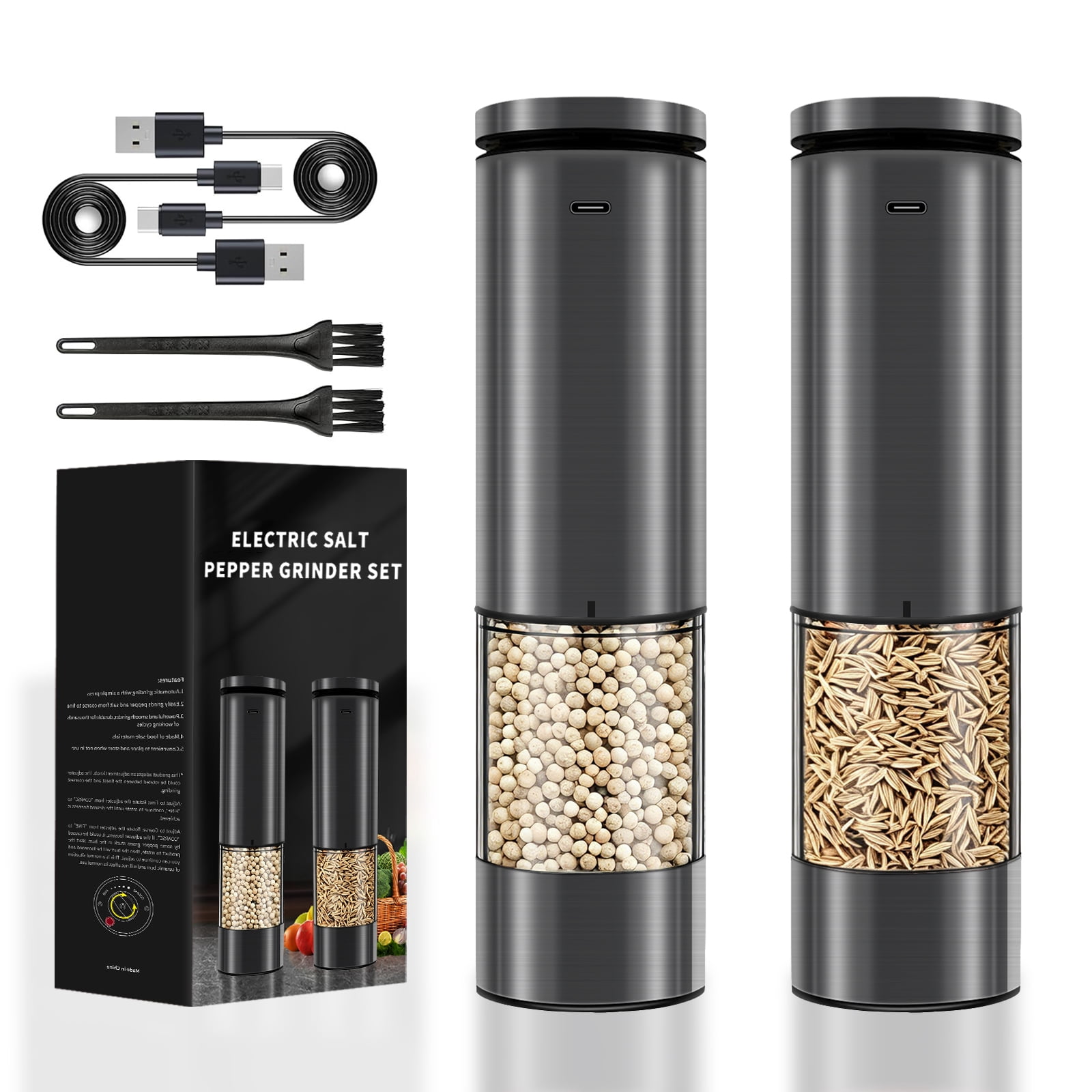 2PCS electric salt and pepper grinder - USB powered, one handed operation, suitable for giving Christmas, birthday, and New Year gifts, suitable for kitchen and restaurant supplies