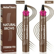 2PCS-iMethod Upgraded Microblading Eyebrow Pen - 4 Fork Tip for Natural Hair-Like Brows | Built-in Spoolie Brush for Precise Styling | Long-Lasting All-Day Hold Eyebrow Pencil for Women, Black Brown