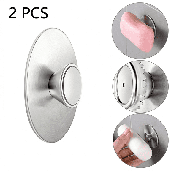 2PCS magnetic soap holder, stainless steel soap dish, suitable for shower walls and kitchen/bathroom, easy to clean, self-draining (silver).
