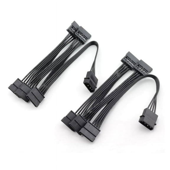 2PCS molex 4Pin IDE to 5 15Pin Hard Drive Power Supply Splitter Cable for DIY PC Sever 18AWG 4-Pin to 15-Pin Power,2 x 4pin IDE to power cable 1 to 5 Splitter,Black