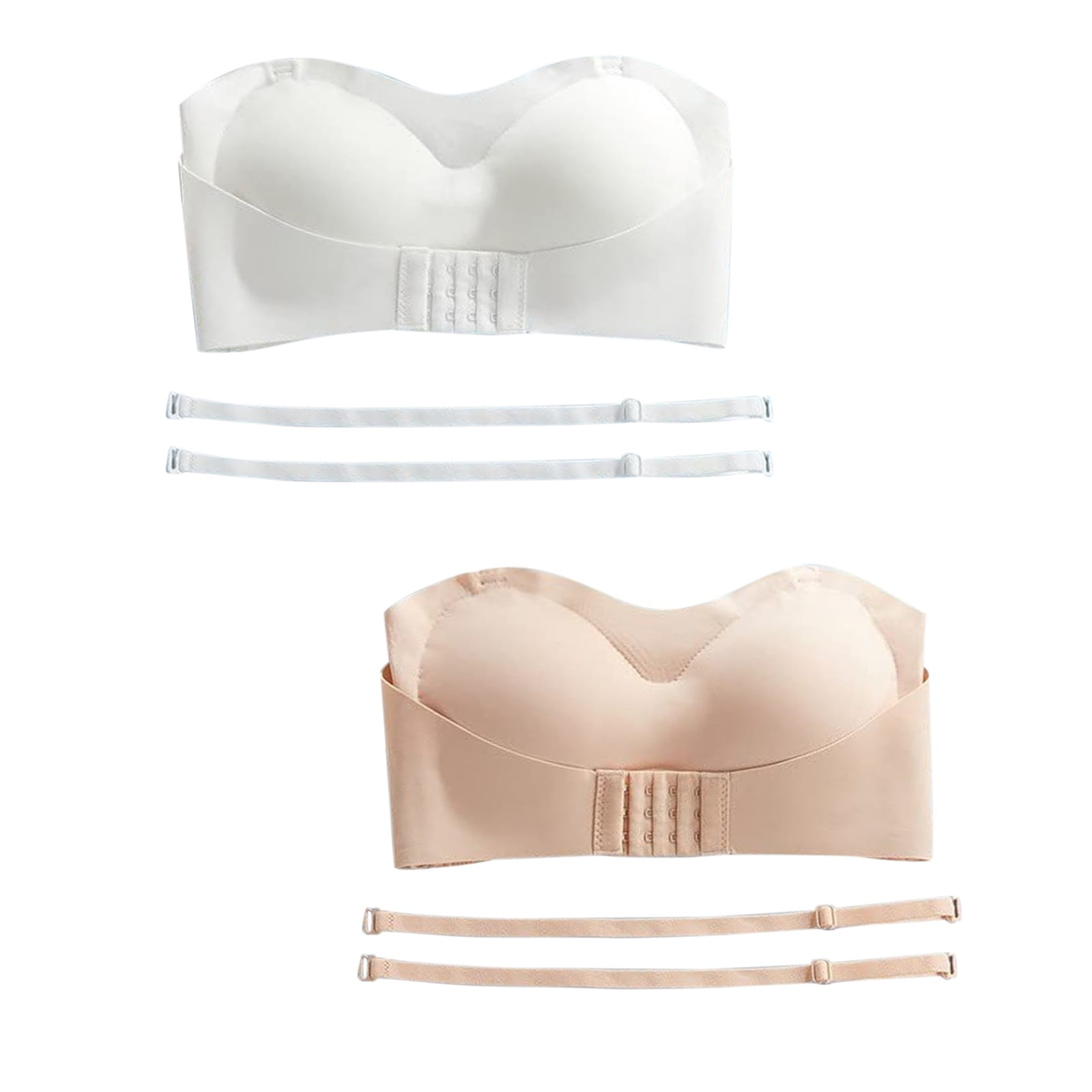 2PCWomen Lingerie Strapless Front Buckle Lift Bra Wire Free Slip