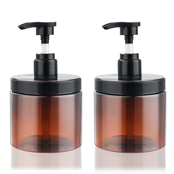 Hethyo Refillable Plastic Pump Bottle Dispenser, Bathroom Shampoo/Body Wash Accessories 2PCS 16.9 oz (Brown)