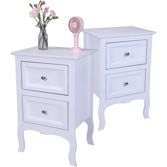 2PCs 2-Tier Nightstands, Country Style Night Tables Large Size Idyllic Style Bedside End Table Storage Organizer with 2 Storage Drawers for Bedroom Living Room, 23.6"x15.8"x11.8" (White)