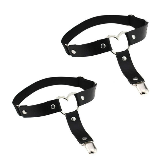2PCs Adjustable Leg Garters, Elastic Punk Heart Thigh Garter with Anti-Slip Clips for Women