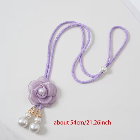 2PCs Adjustable Rose Flower Curtain Strap with Pearl Drawstring - Decorative Tiebacks for Gauze Curtains, Sheer Drapes, and Lightweight Window Panels