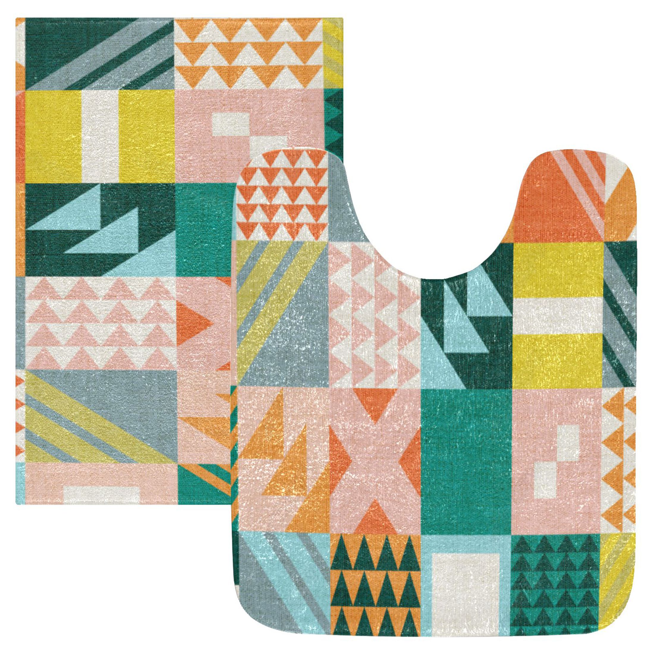 2PCs Bathroom Rugs Set Plush Toilet Base Mat 16