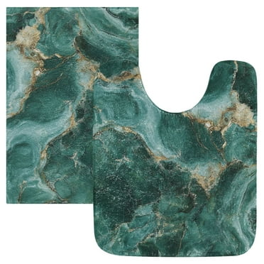 2PCs Bathroom Rugs Set Plush Toilet Base Mat 16" × 24" Bath Mat and 20" × 24" U Shape Soft Rugs Non Slip Absorbent Green Marbled