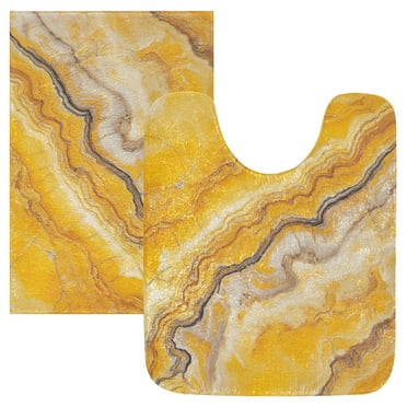 2PCs Bathroom Rugs Set Plush Toilet Base Mat 16" × 24" Bath Mat and 20" × 24" U Shape Soft Rugs Non Slip Absorbent Yellow Marbled