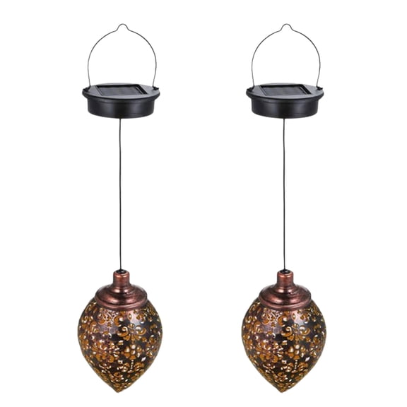 2PCs Boho Hanging Solar Lights For Outdoor,21.7 Inches Length Hollow Daisy Garden Light With 4" Dia Bulb,Solar Lamp Chic Design for Porch and Trees,Warm Light Hanging Lamp for Yard Patio Decor