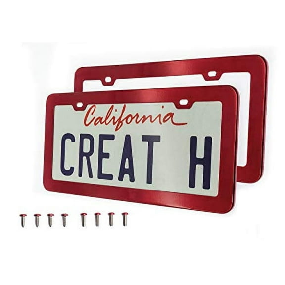 2PCs Creathome Stainless Steel License Plate Frames with Shining Red Color