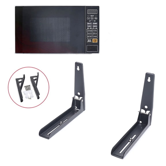 2PCs Foldable Stainless Steel Microwave Oven Rack, Wall Mount Sturdy Microwave Shelf Bracket Oven Stand Shelf Racks with Screw