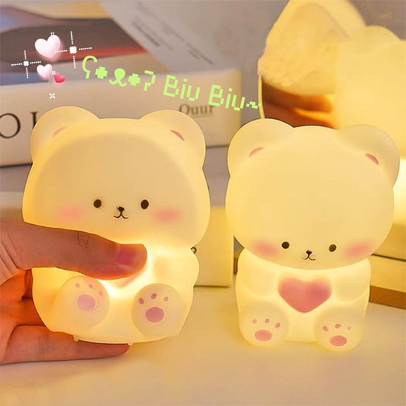 2PCs Gummy Bear Night Light Squeeze, Night Light for Kids Night Light, Cute Night Light for Girls Night Light, Cute Lamp，Silicone Nightlight for Kids Room, Toddler Night Light, Girls Bedroom Decor