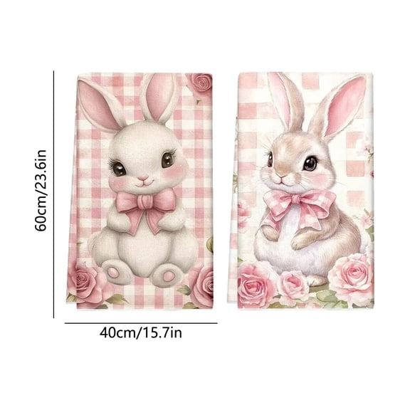 2PCs Happy Easter Kitchen Dishes Towels,24x16" Drying Cloth Tea Towel for Cooking and Baking, Bunny Easter Hand Towels for Bathroom,Washable Polyester Suitable For Kitchen And Bathroom
