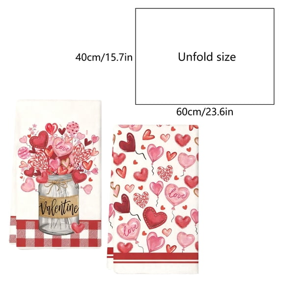 2PCs Happy Valentine's Day Kitchen Towels,23.6x15.8in Drying Cloth Tea Towel for Cooking and Baking, Super Soft and High Durability,Holiday-Themed Design for Dishwashing and Table Decoration