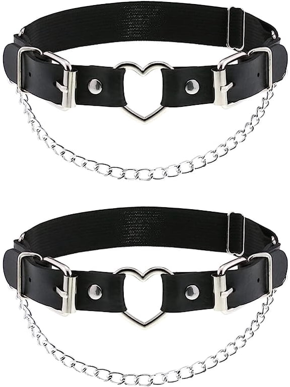 2PCs Leather Leg Garter with Chains, Elastic Rock Heart Thigh Garter for Women