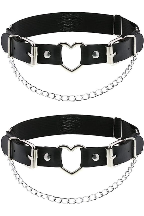 2PCs Leather Leg Garter with Chains, Elastic Rock Heart Thigh Garter for Women