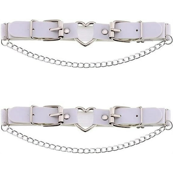 2PCs Leather Leg Garter with Chains, Elastic Rock Heart Thigh Garter for Women