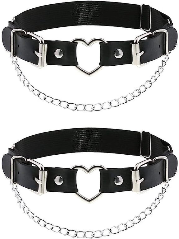 2PCs Leather Leg Garter with Chains, Elastic Rock Heart Thigh Garter for Women