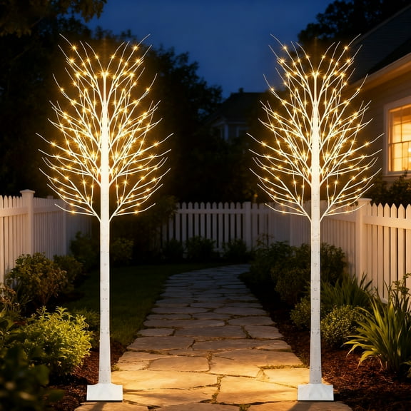 LED Birch Tree Light 4FT White Tabletop Lamp 2PCs with Timer, Lighted Trees for Indoor Decor Birthday Thanksgiving Wedding, Small Christmas Tree with Lights
