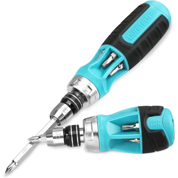 2PCs Ratcheting Screwdriver Set, 12-in-1 Multi-bit Standard/Stubby Screw Driver Set, Premium S2 Steel, Innovated Bits Quick-Load Mechanism, with Phillips, Slotted, Torx, Square Bits