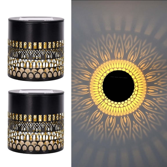 2PCs Solar Sun Decorative Lantern,Boho Table Lantern For Outdoor,Metal Solars Powered Outdoors Deck Steps Walls Lights,Color-Changing LED Wall Lamp for Garden,Fence,Patio,Backyard,Pathway Decor