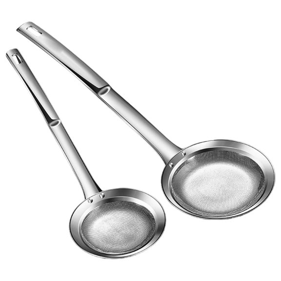 2PCs Stainless Steel Fine Meshes Strainer Spoon with Ergonomic Handle Sieves Colander Kitchen Grease and Foam Filter