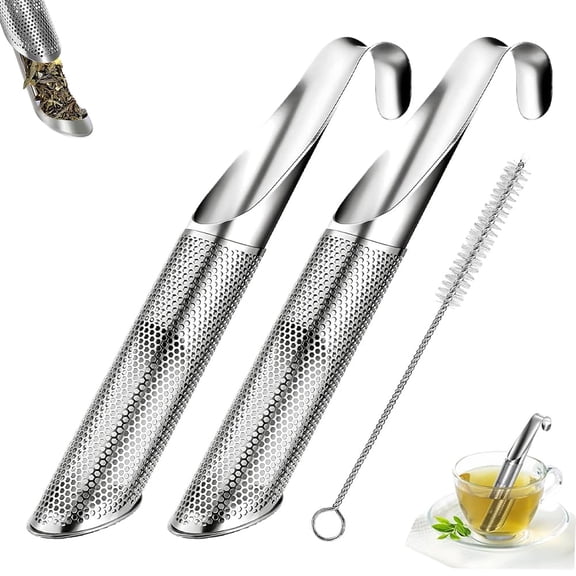 2PCs Stainless Steel Tea Diffuser, 2026 Upgraded Tea Pipe Infuser with Hanging Hook & Long Handle, Fine Mesh Tea Steeper for Loose Leaf Tea, Coffee & Spices (Includes Cleaning Brush)
