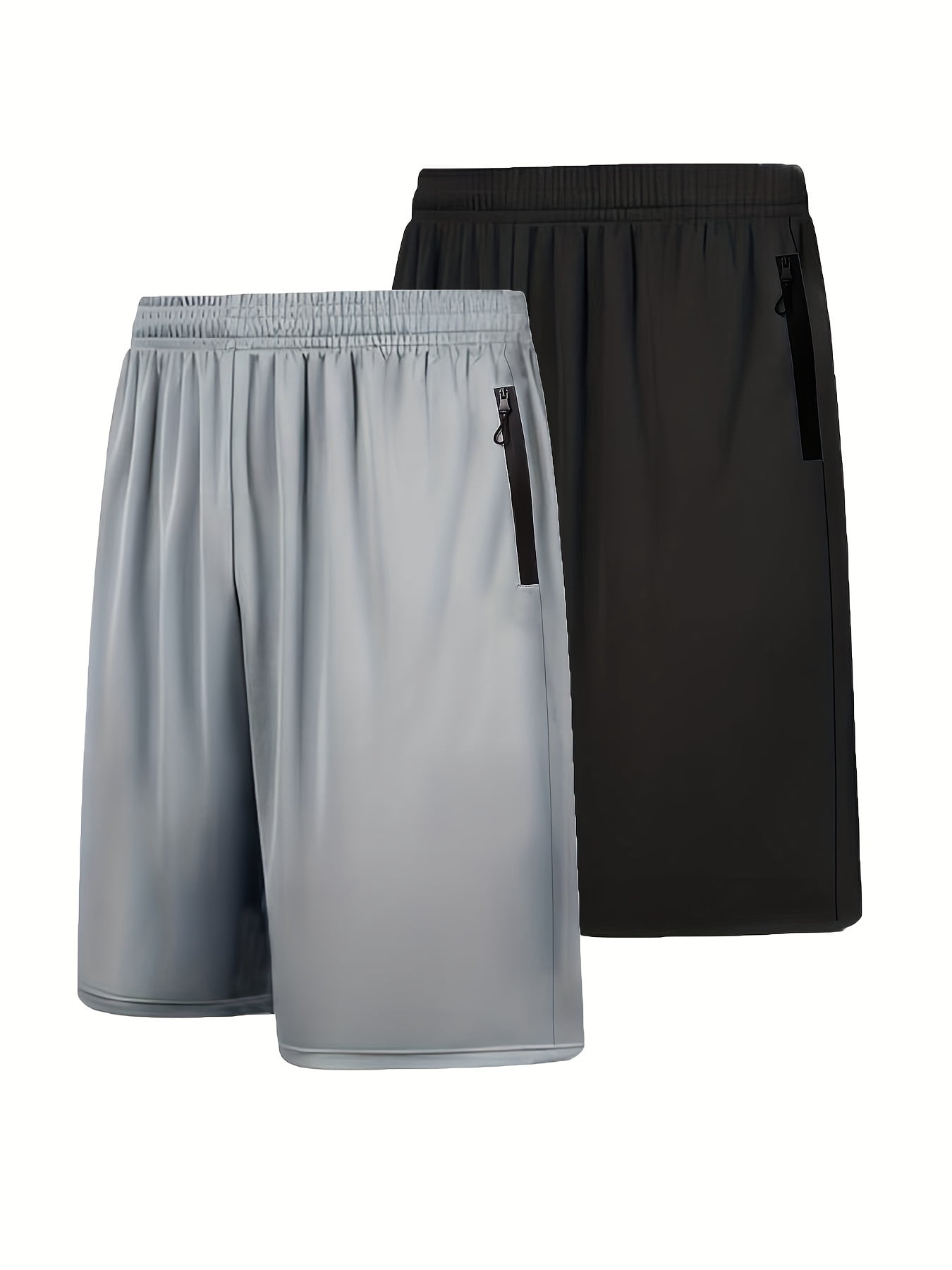 2PCs mens sport shorts with secure zip pockets & comfortable elastic