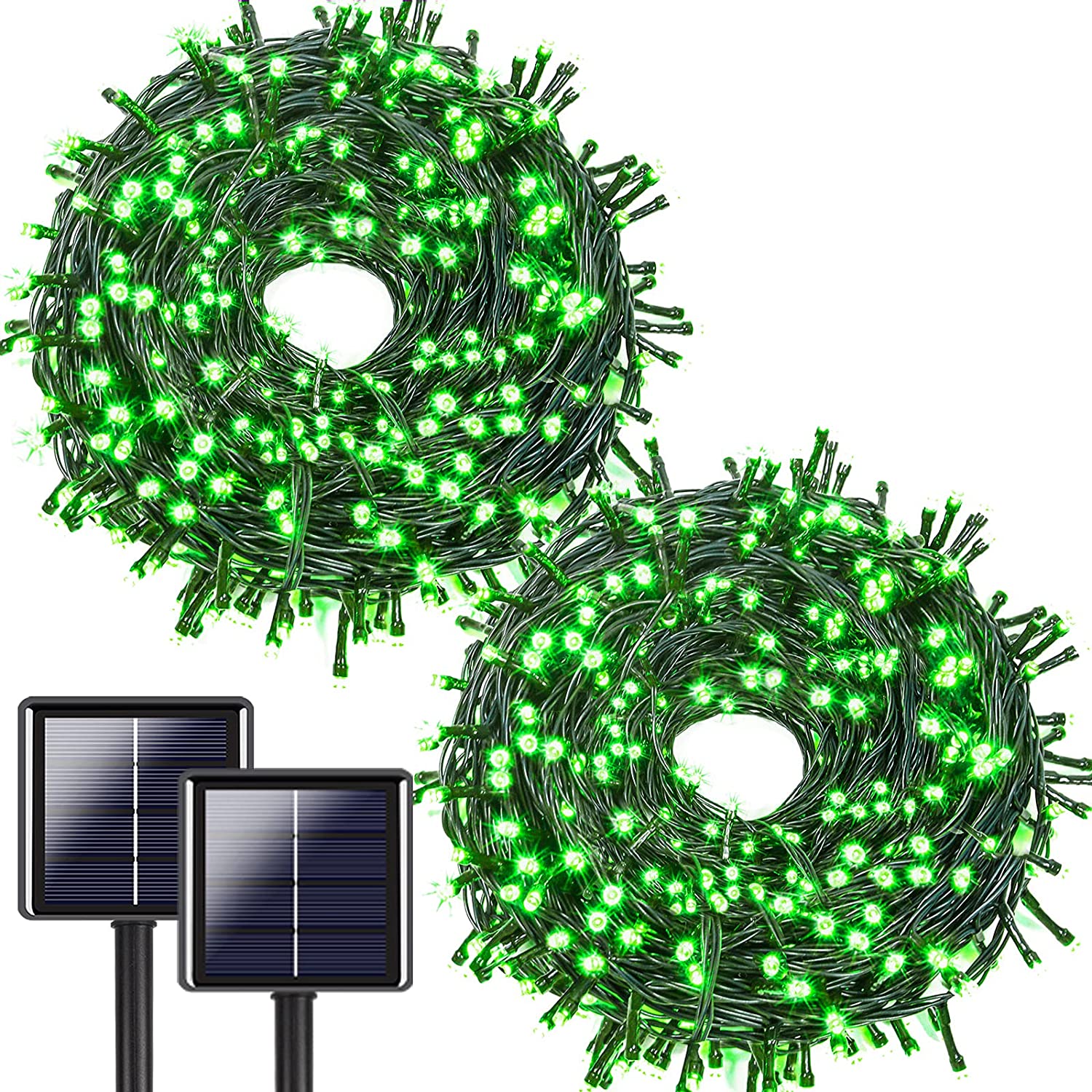2PK 144FT 400LED Green Solar Christmas String Lights Outdoor