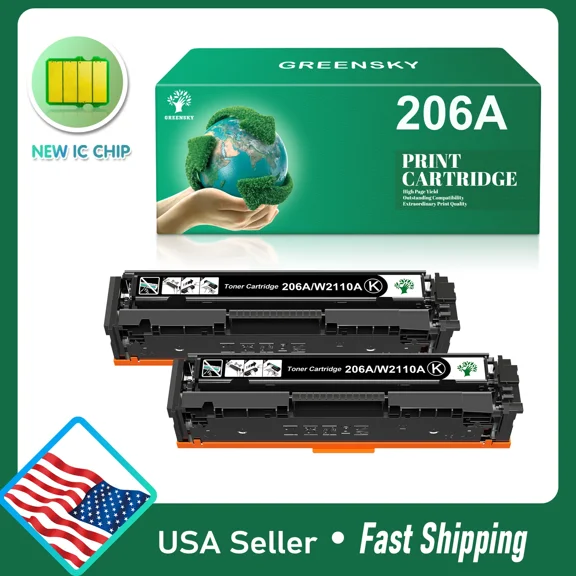 2PK 206A Black Toner Cartridge W2110A For Pro MFP M255dw With New Chip