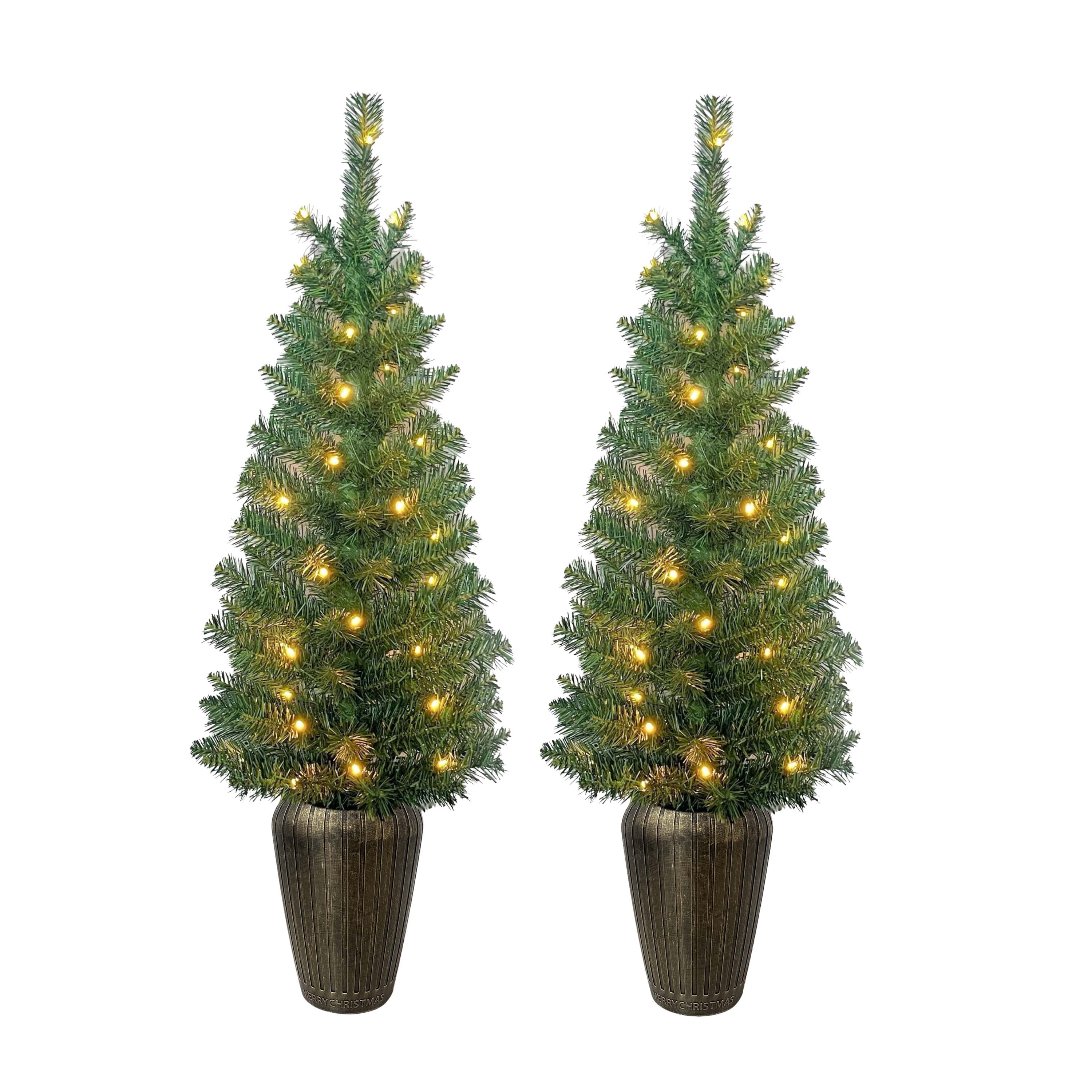 Display 3.5' Pre-Lit Artificial Porch Christmas Trees with LED Lights, 2 Count, by Holiday Time