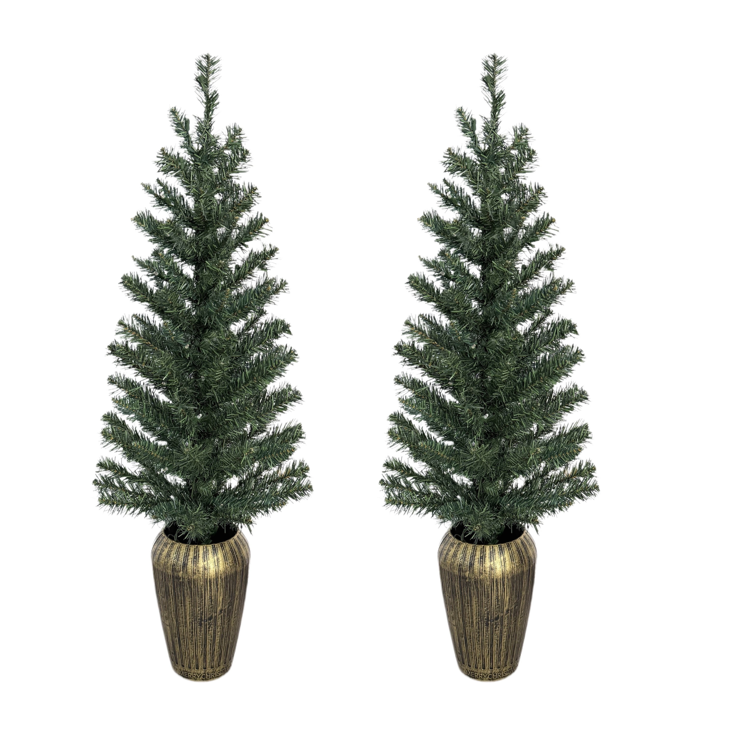 3.5' Pre-Lit Green Artificial Porch Christmas Trees with 35 Warm White LED Lights, 2 Count, by Holiday Time