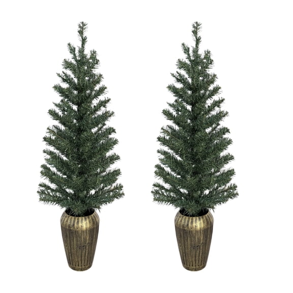 3.5' Pre-Lit Green Artificial Porch Christmas Trees with 35 Warm White LED Lights, 2 Count, by Holiday Time
