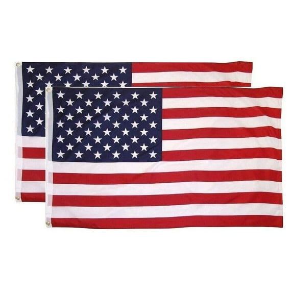 2PK 3'x5' ft American Flag Sewn Stripes Embroidered Stars Brass Grommets USA US U.S. Flags Outdoor