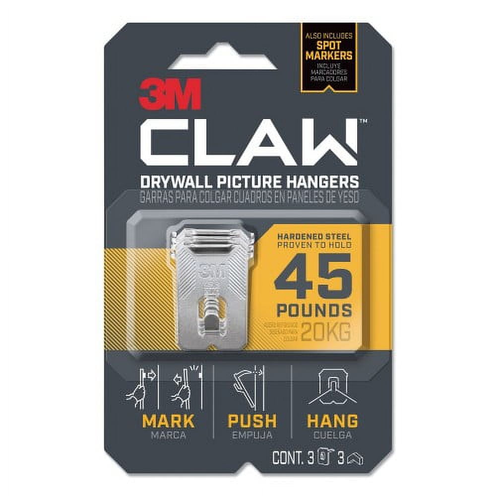 2PK 3M Claw Drywall Picture Hanger, Stainless Steel, 45 lb Capacity, 3 Hooks and 3 Spot Markers (3PH45M3ES)