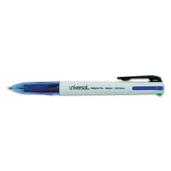 2PK 4-color Multi-color Ballpoint Pen, Retractable, Medium 1 Mm, Black-blue-green-red Ink, White-translucent Blue Barrel, 3-pack