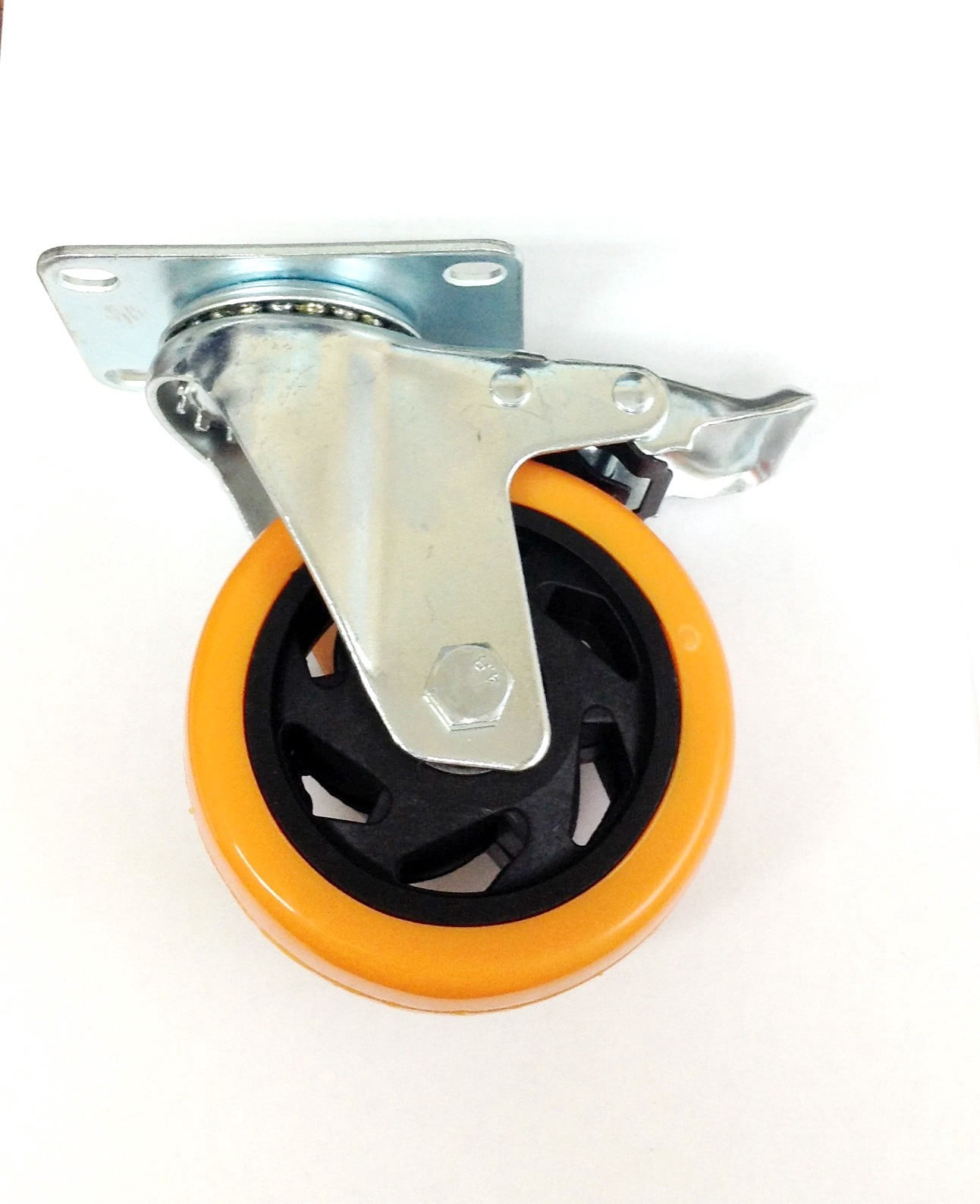 2PK 4 inch Heavy Duty Brake Locking All Swivel Plate Polyurethene Caster Wheels 330 Lb. Load