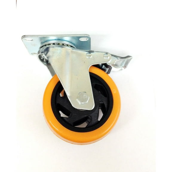 2PK 4 inch Heavy Duty Brake Locking All Swivel Plate Polyurethene Caster Wheels 330 Lb. Load